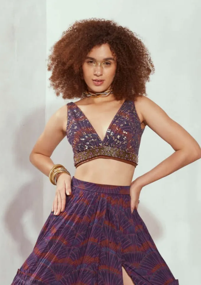 Multicolor art sheeted crop top