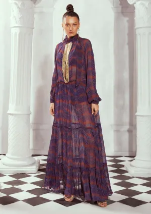 Multicolor print sheer maxi gown
