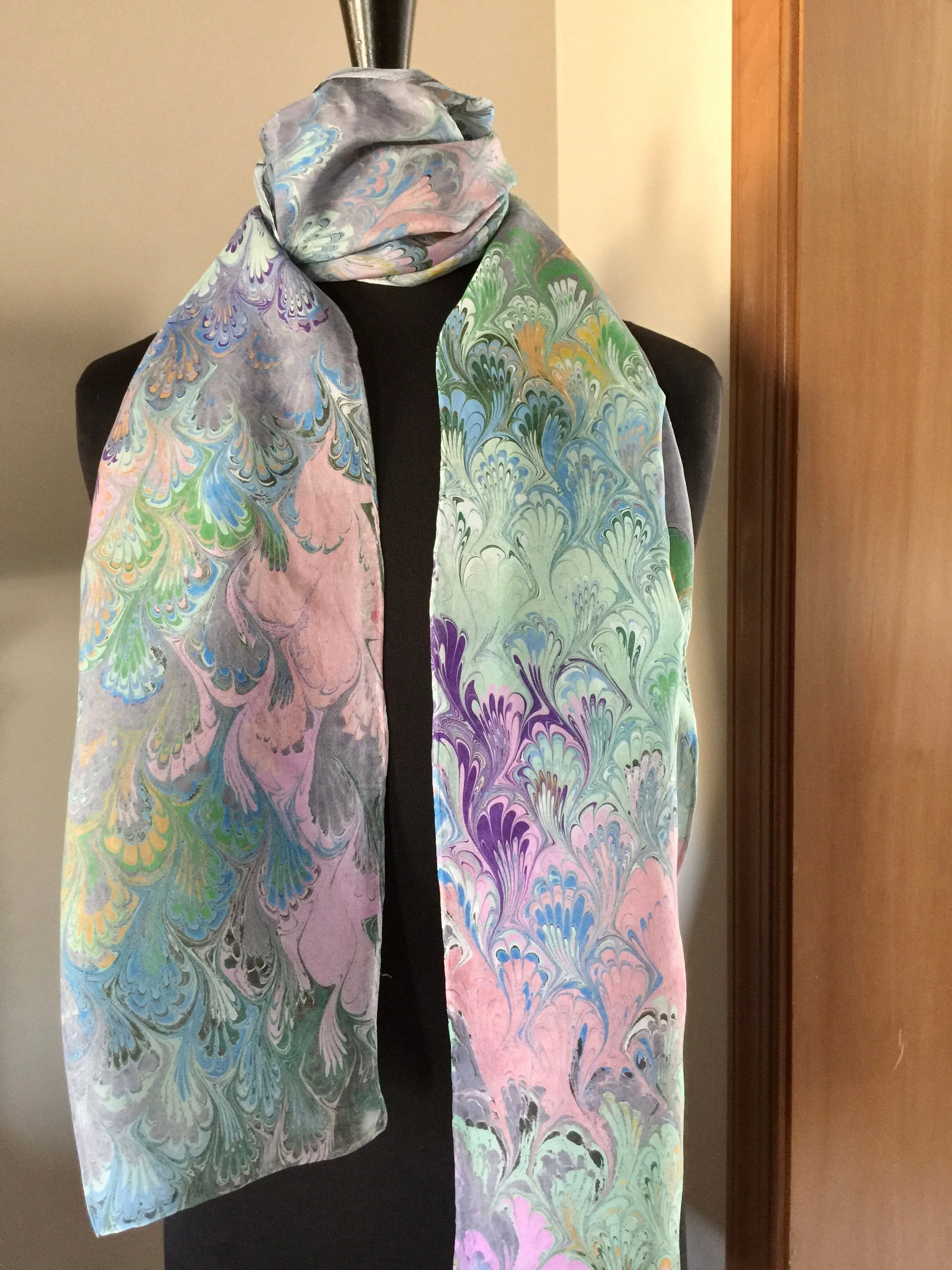 Multicolored pink, green, blue, purple and orange Bouquet Patterned Habotai Silk