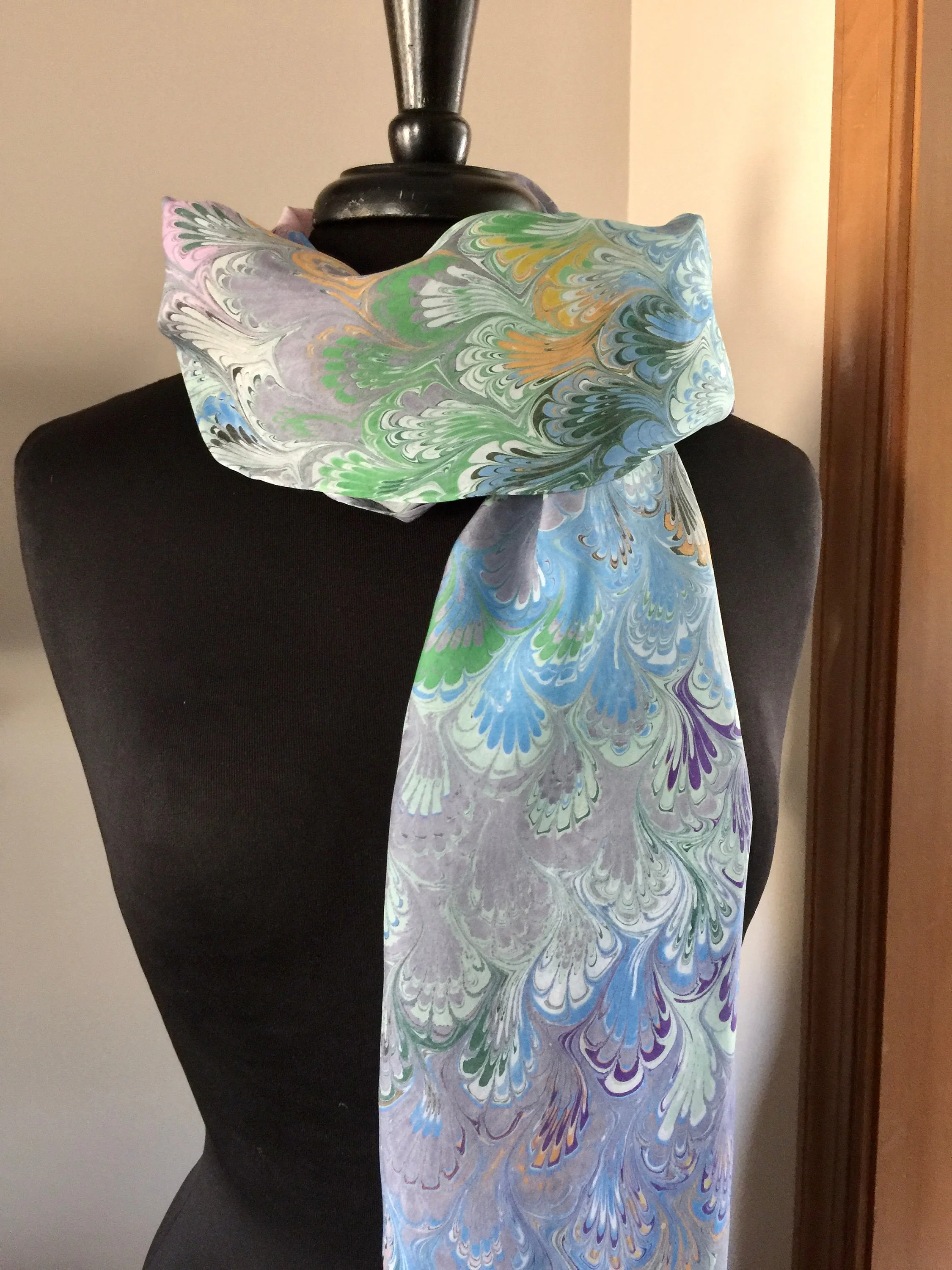 Multicolored pink, green, blue, purple and orange Bouquet Patterned Habotai Silk