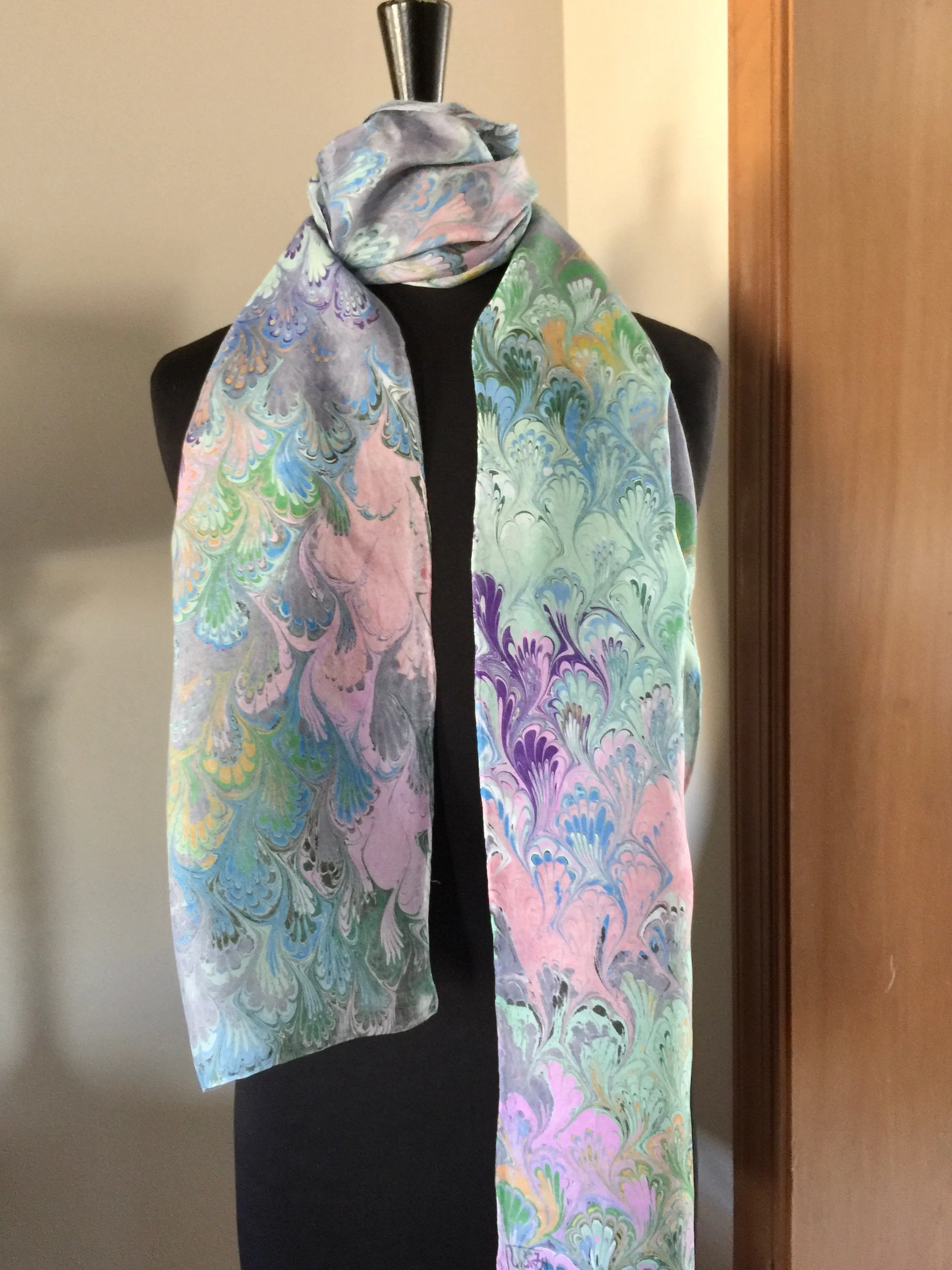 Multicolored pink, green, blue, purple and orange Bouquet Patterned Habotai Silk