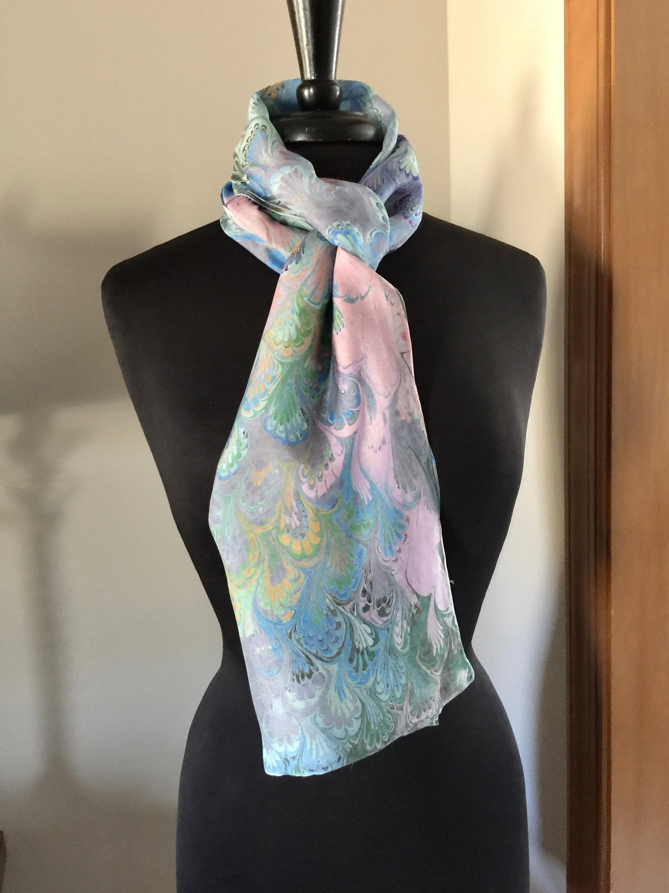 Multicolored pink, green, blue, purple and orange Bouquet Patterned Habotai Silk