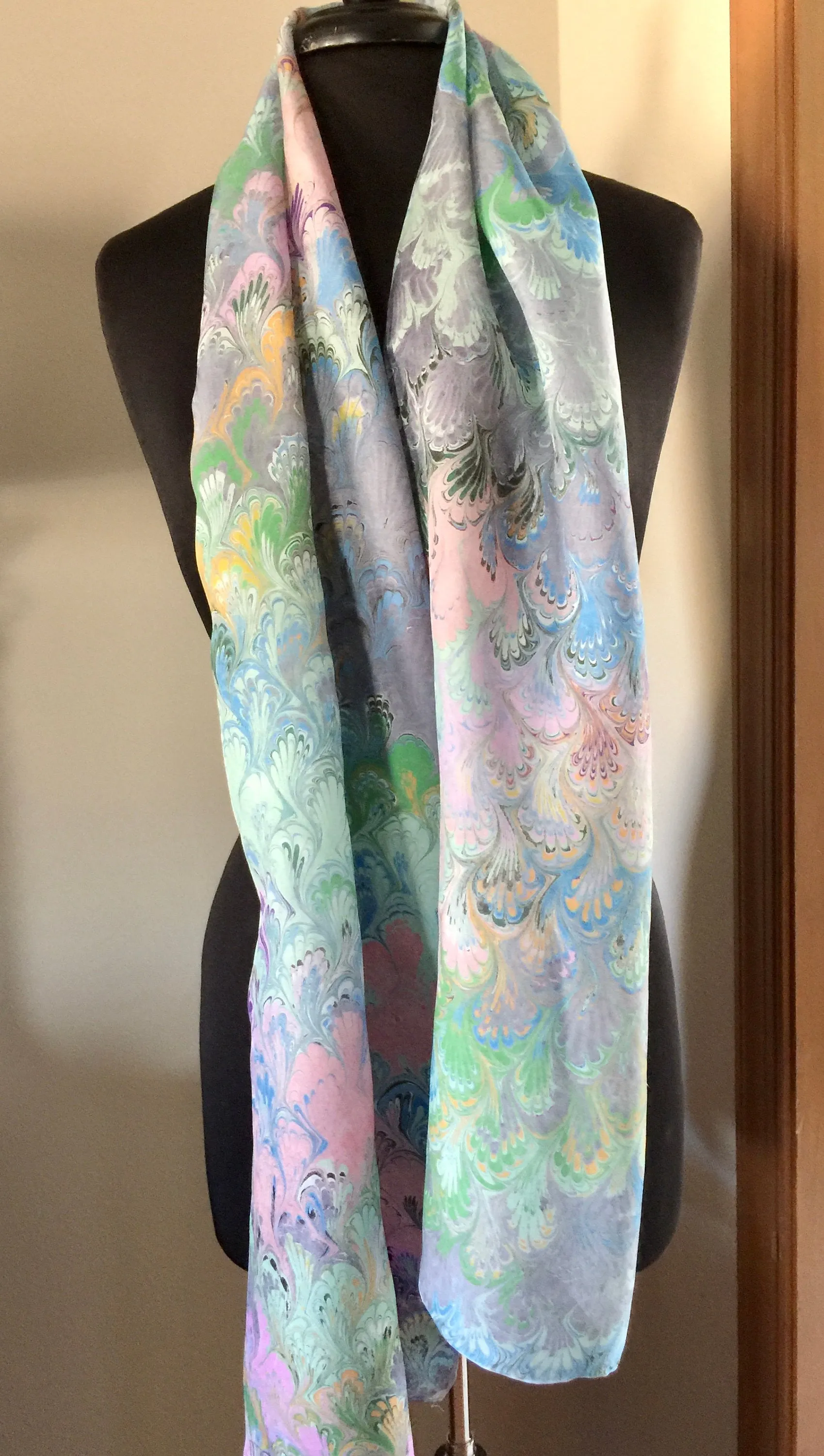 Multicolored pink, green, blue, purple and orange Bouquet Patterned Habotai Silk