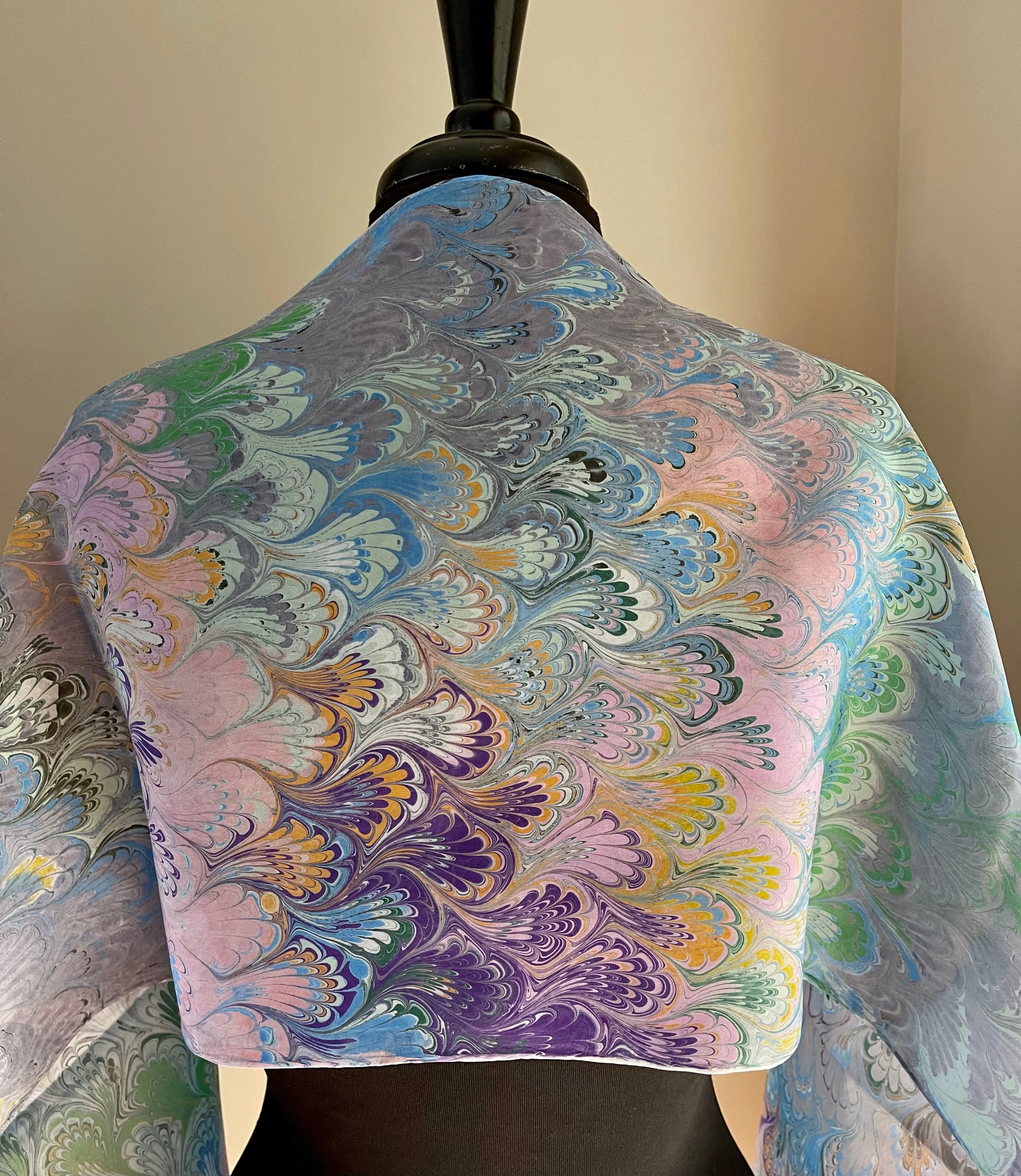 Multicolored pink, green, blue, purple and orange Bouquet Patterned Habotai Silk