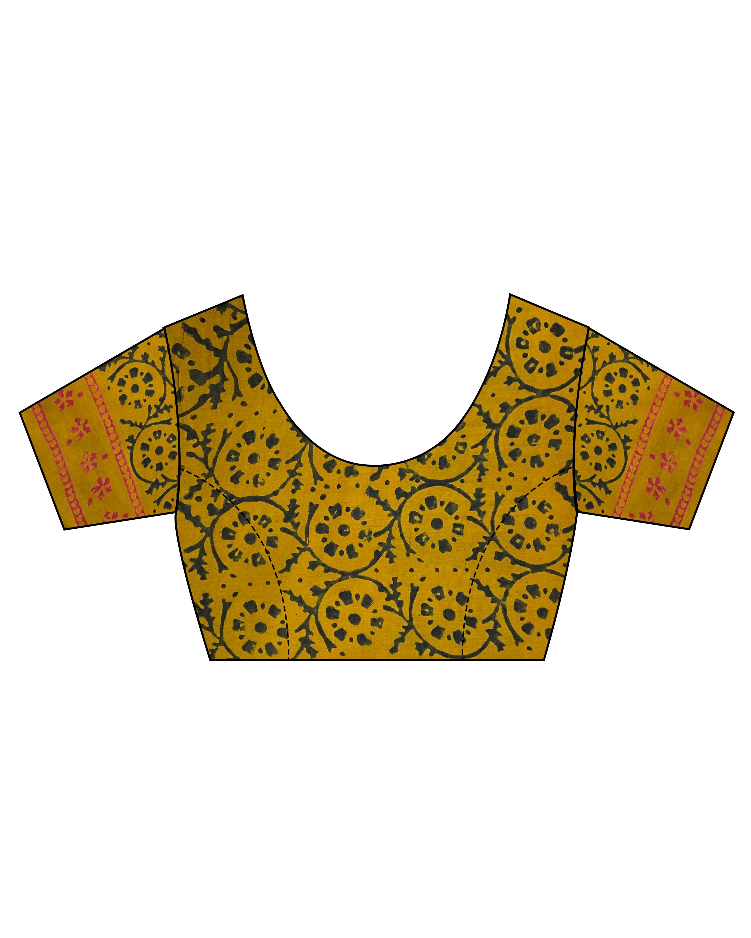 Mustard Block Printed Cotton Mul Saree - God