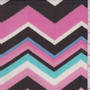 Neon Coral/Black Multi Chevron Georgette Fabric