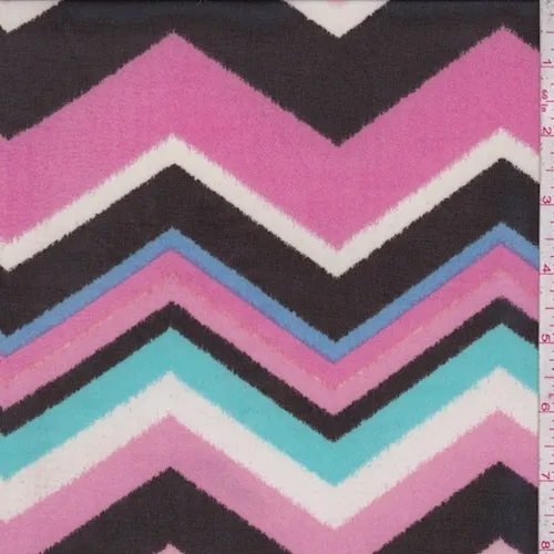 Neon Coral/Black Multi Chevron Georgette Fabric