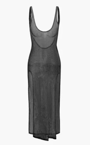 NEW Micas Sheer Mesh Slit Cover-up Dress, Black Shimmer, Sz M
