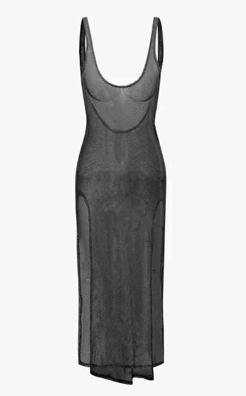 NEW Micas Sheer Mesh Slit Cover-up Dress, Black Shimmer, Sz M
