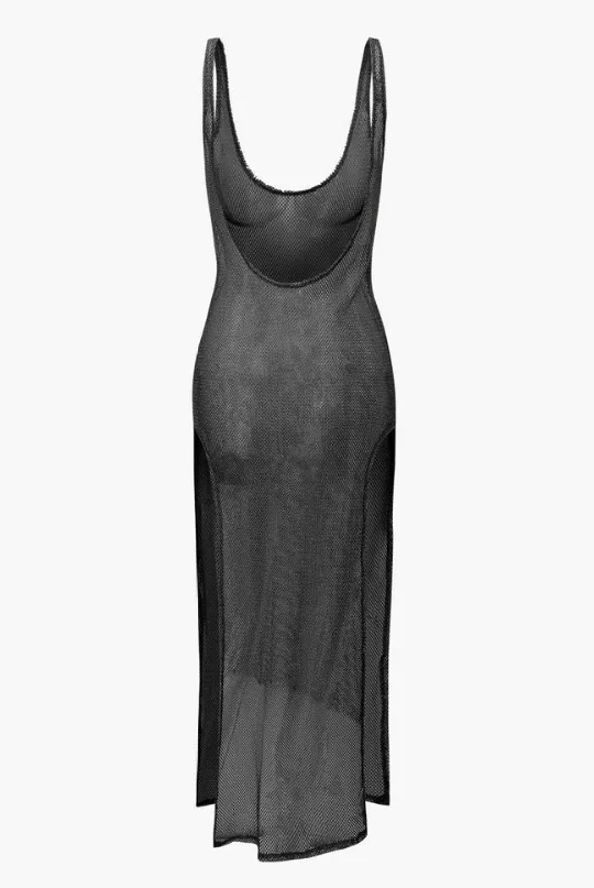 NEW Micas Sheer Mesh Slit Cover-up Dress, Black Shimmer, Sz M