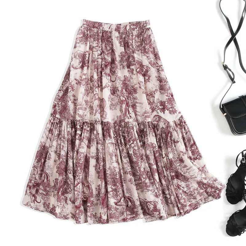New women clothing drape printed skirt