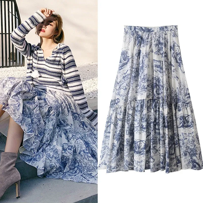 New women clothing drape printed skirt