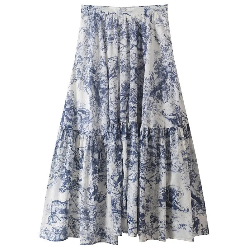 New women clothing drape printed skirt