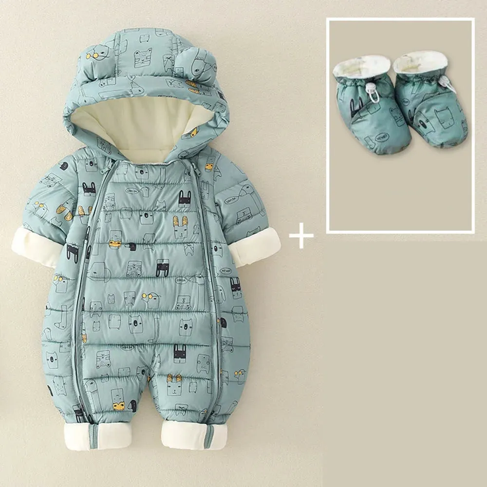 Newborn Baby Jumpsuit Hooded Plus Velvet