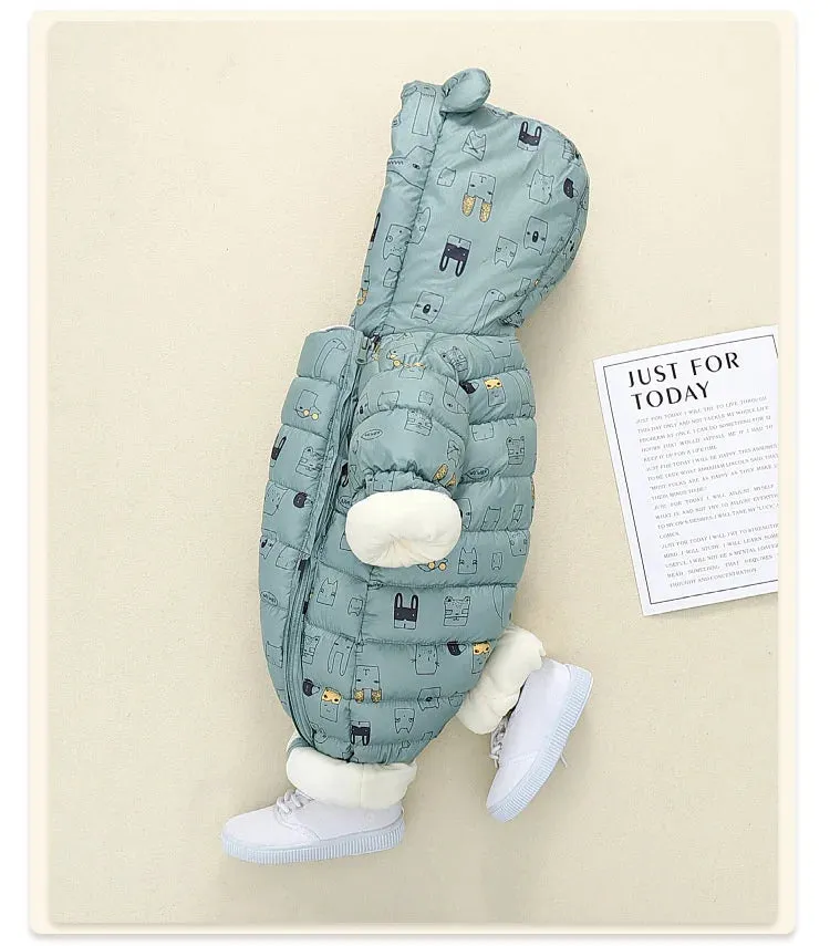 Newborn Baby Jumpsuit Hooded Plus Velvet
