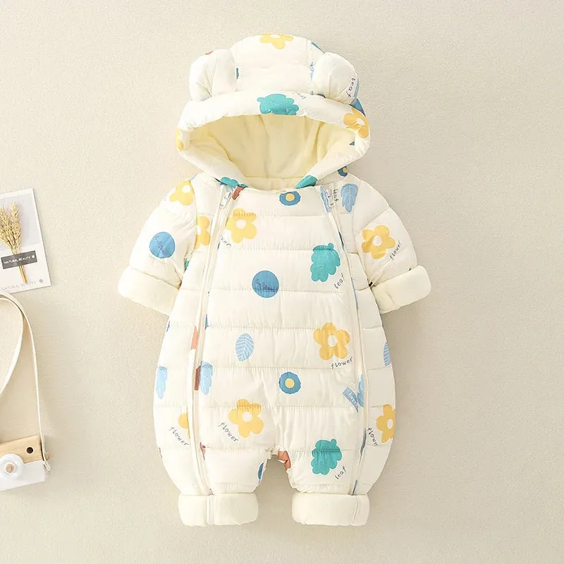 Newborn Baby Jumpsuit Hooded Plus Velvet