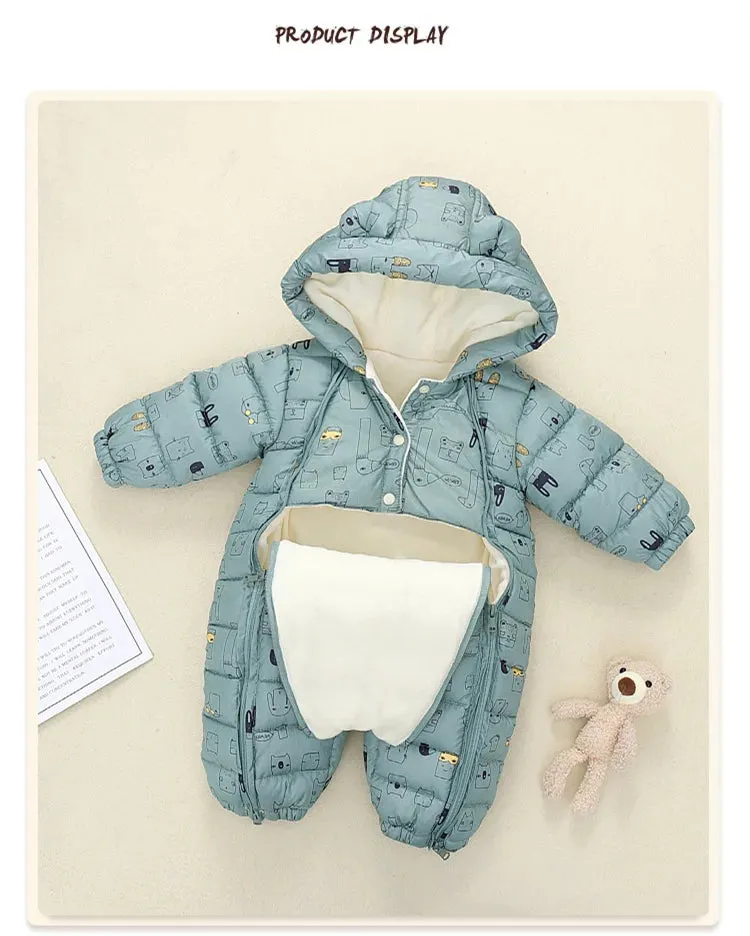 Newborn Baby Jumpsuit Hooded Plus Velvet
