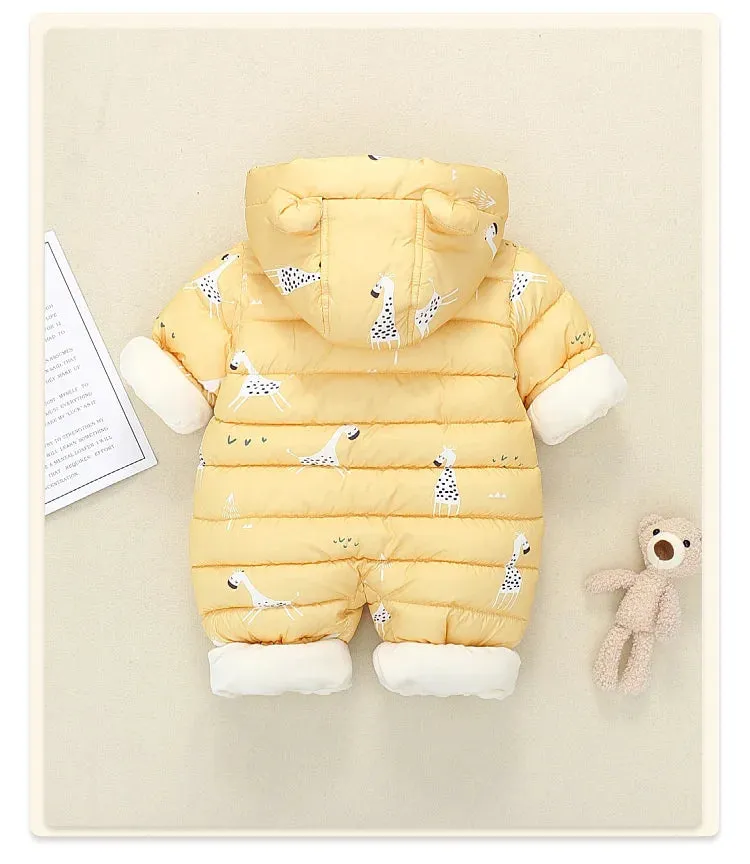 Newborn Baby Jumpsuit Hooded Plus Velvet