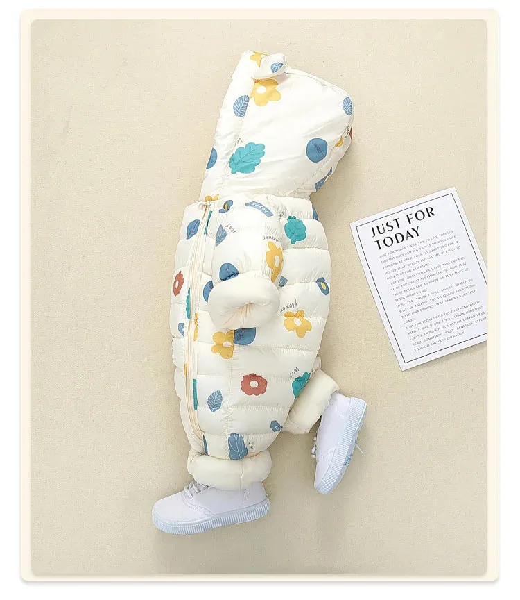 Newborn Baby Jumpsuit Hooded Plus Velvet