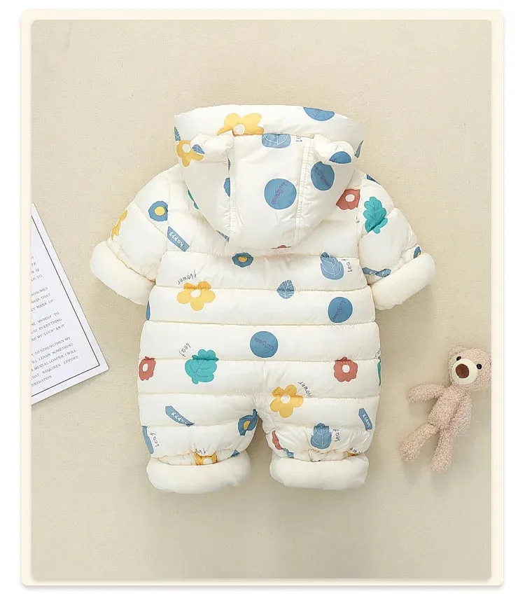 Newborn Baby Jumpsuit Hooded Plus Velvet