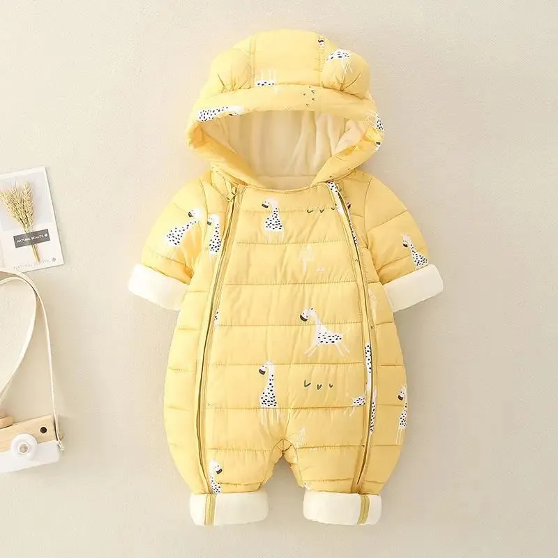 Newborn Baby Jumpsuit Hooded Plus Velvet