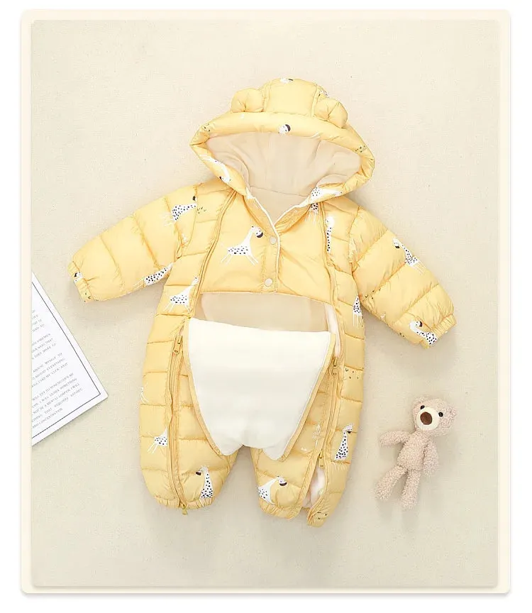 Newborn Baby Jumpsuit Hooded Plus Velvet