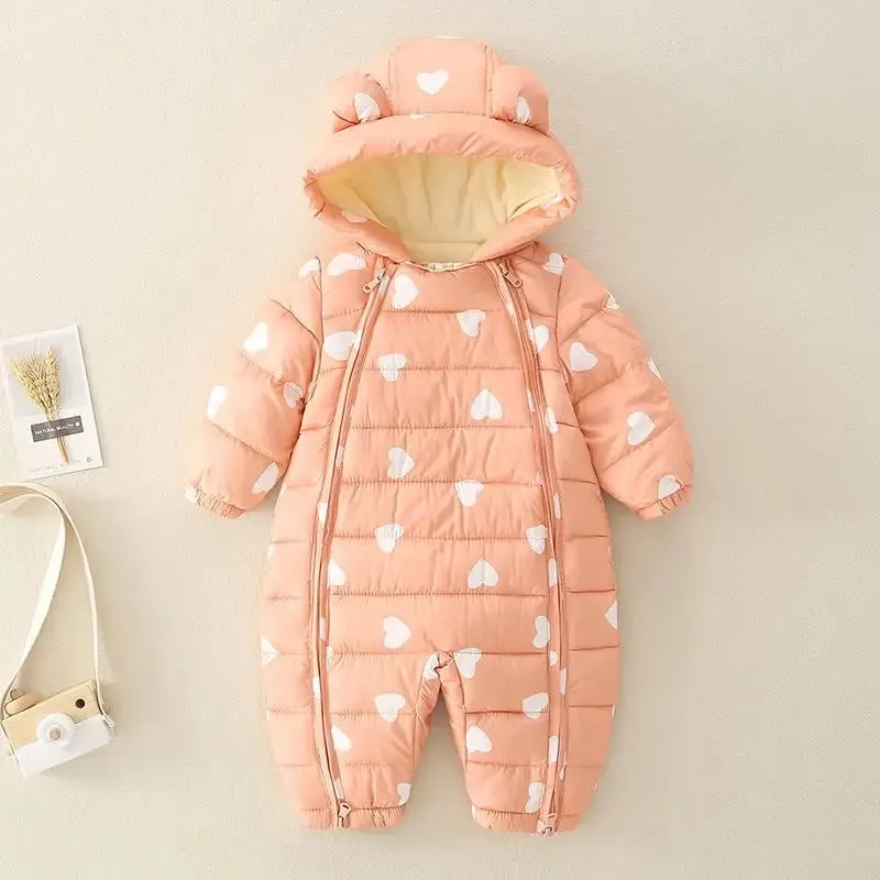 Newborn Baby Jumpsuit Hooded Plus Velvet