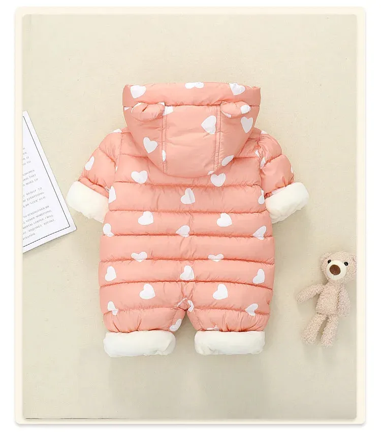 Newborn Baby Jumpsuit Hooded Plus Velvet
