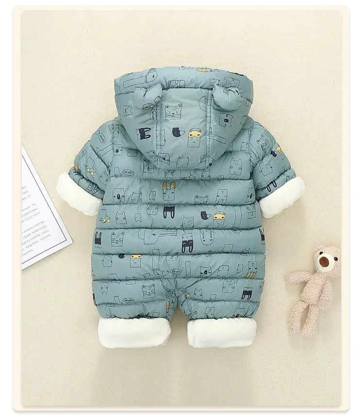Newborn Baby Jumpsuit Hooded Plus Velvet