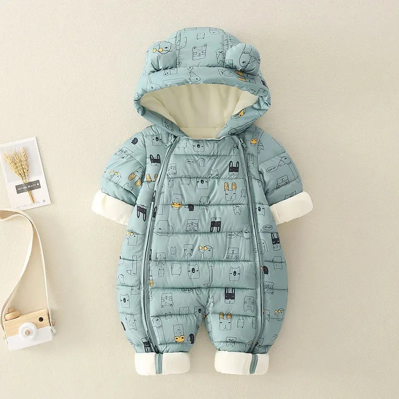 Newborn Baby Jumpsuit Hooded Plus Velvet