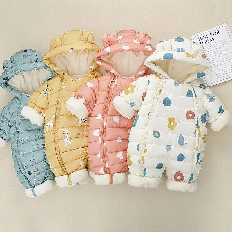 Newborn Baby Jumpsuit Hooded Plus Velvet