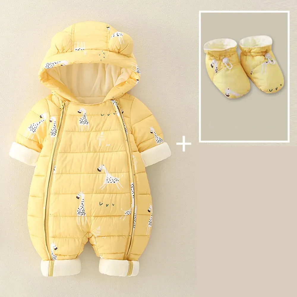 Newborn Baby Jumpsuit Hooded Plus Velvet