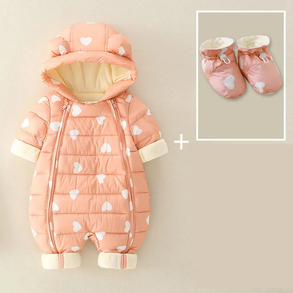 Newborn Baby Jumpsuit Hooded Plus Velvet
