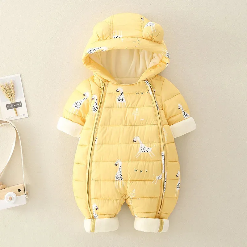 Newborn Baby Jumpsuit Hooded Plus Velvet