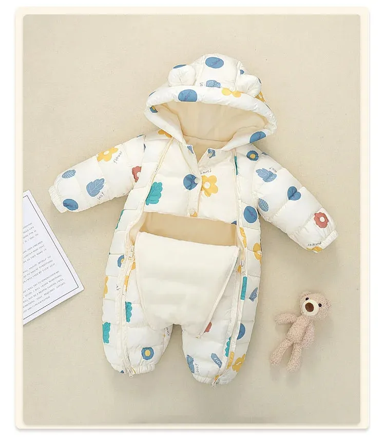 Newborn Baby Jumpsuit Hooded Plus Velvet