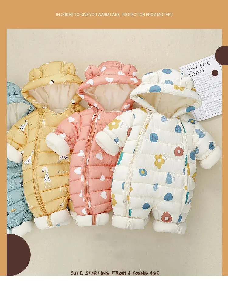 Newborn Baby Jumpsuit Hooded Plus Velvet