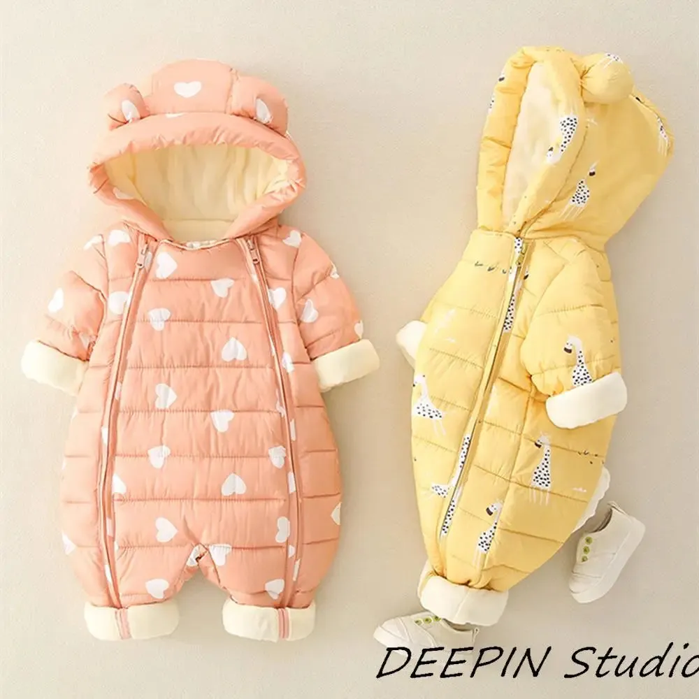 Newborn Baby Jumpsuit Hooded Plus Velvet