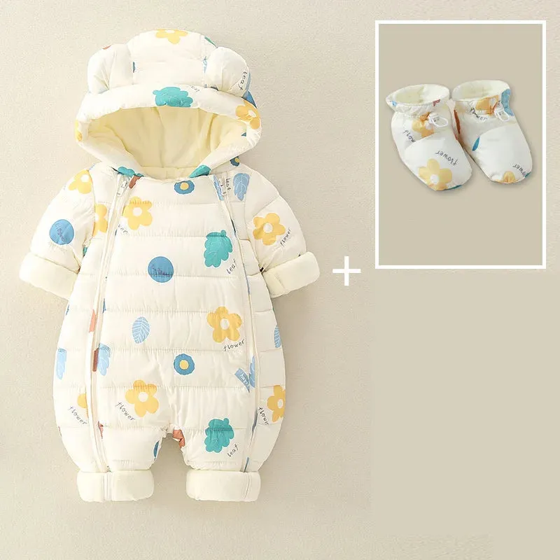 Newborn Baby Jumpsuit Hooded Plus Velvet