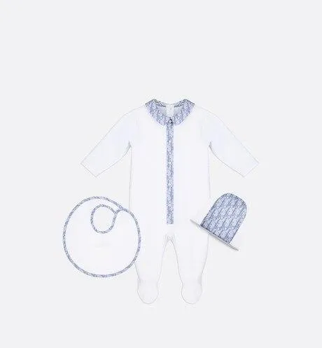 Newborn Gift Set • White Cotton Interlock and Dior Oblique Cotton Satin