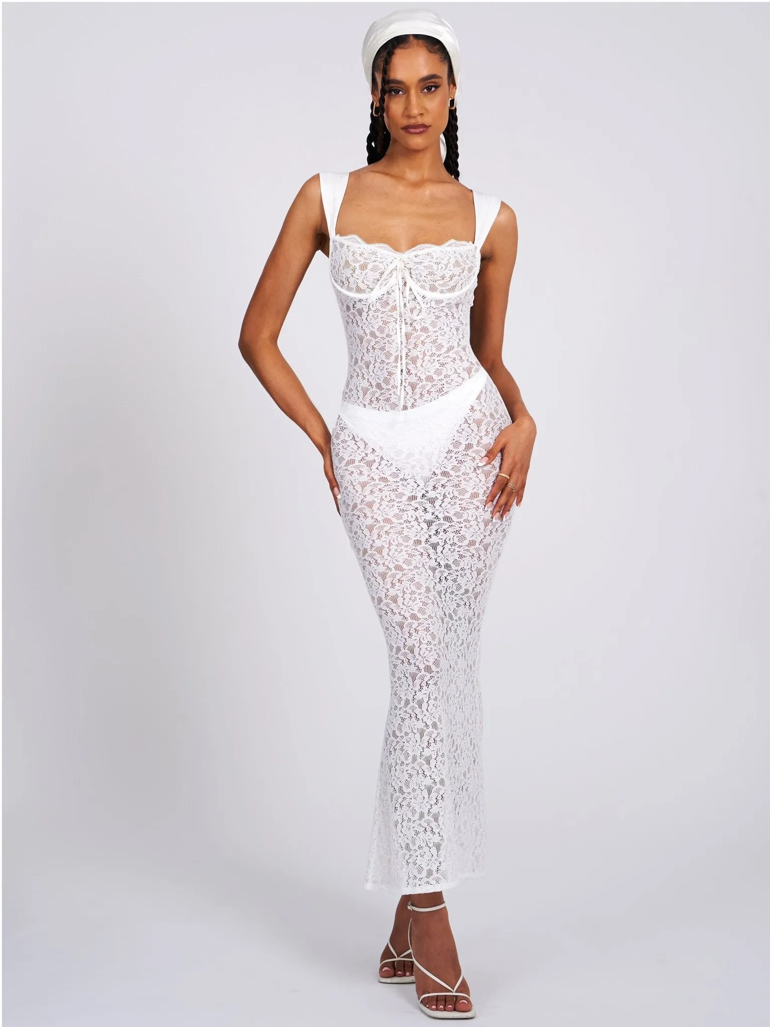 Nia White Lace Maxi Dress