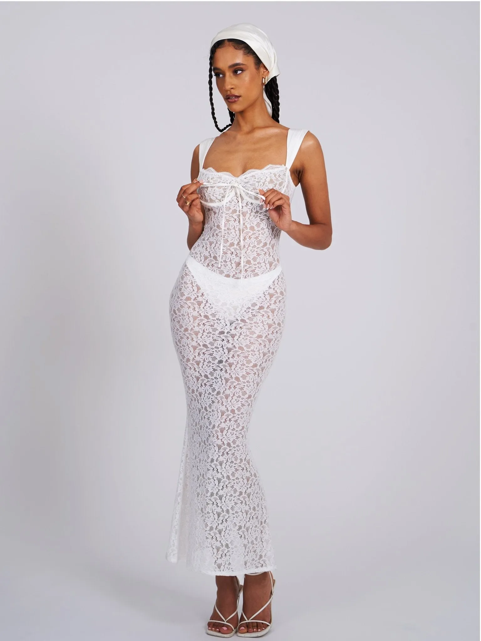 Nia White Lace Maxi Dress