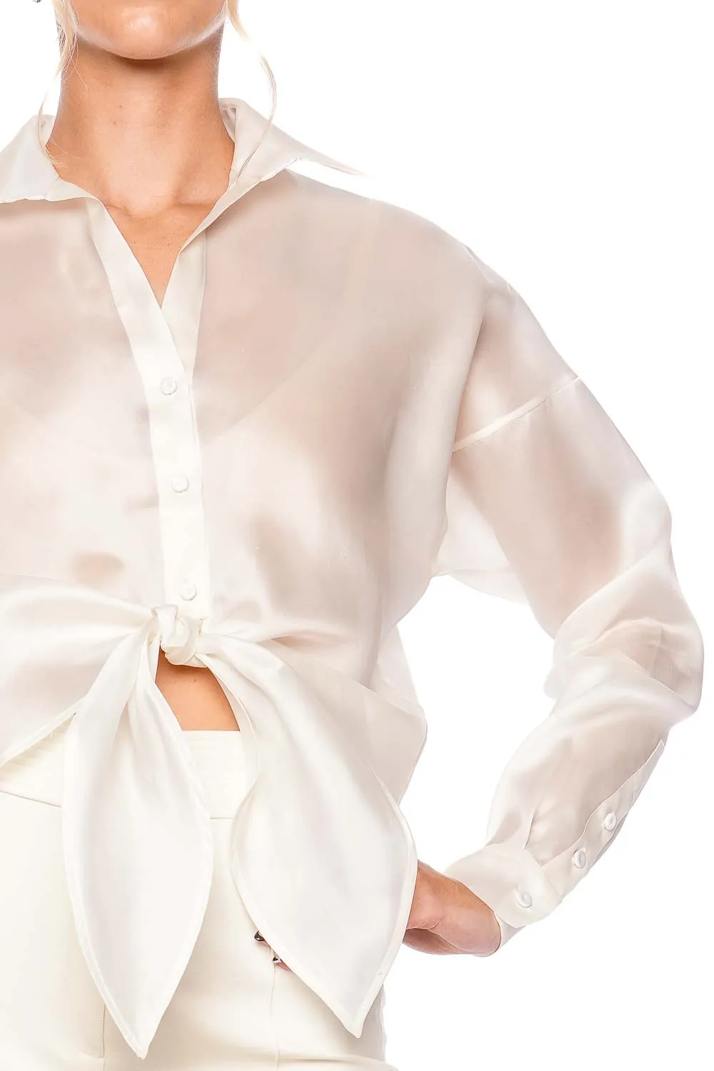 No Olvidas Tie Front Silk Organza Blouse