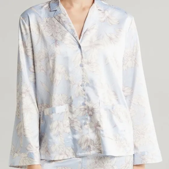 Nordstrom Dobby Satin Pajamas BLUE FEATHER HENRIETTE FLORAL