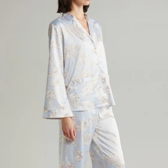 Nordstrom Dobby Satin Pajamas BLUE FEATHER HENRIETTE FLORAL