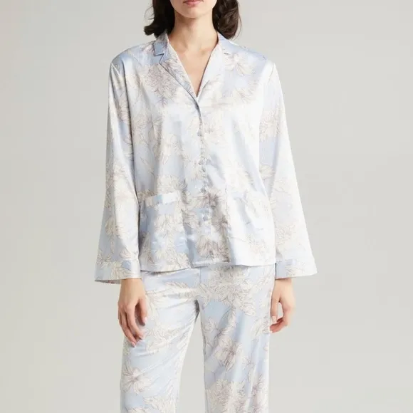 Nordstrom Dobby Satin Pajamas BLUE FEATHER HENRIETTE FLORAL