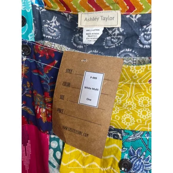 NWT Ashley Taylor Patchwork Cotton Large Overalls