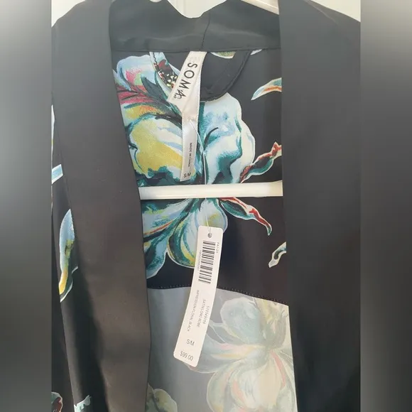 NWT Soma Satin Long Robe in impression floral black - S/M