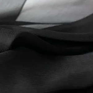 NYC Designer Rich Black 100% Silk Crinkle Chiffon -  'Grace'