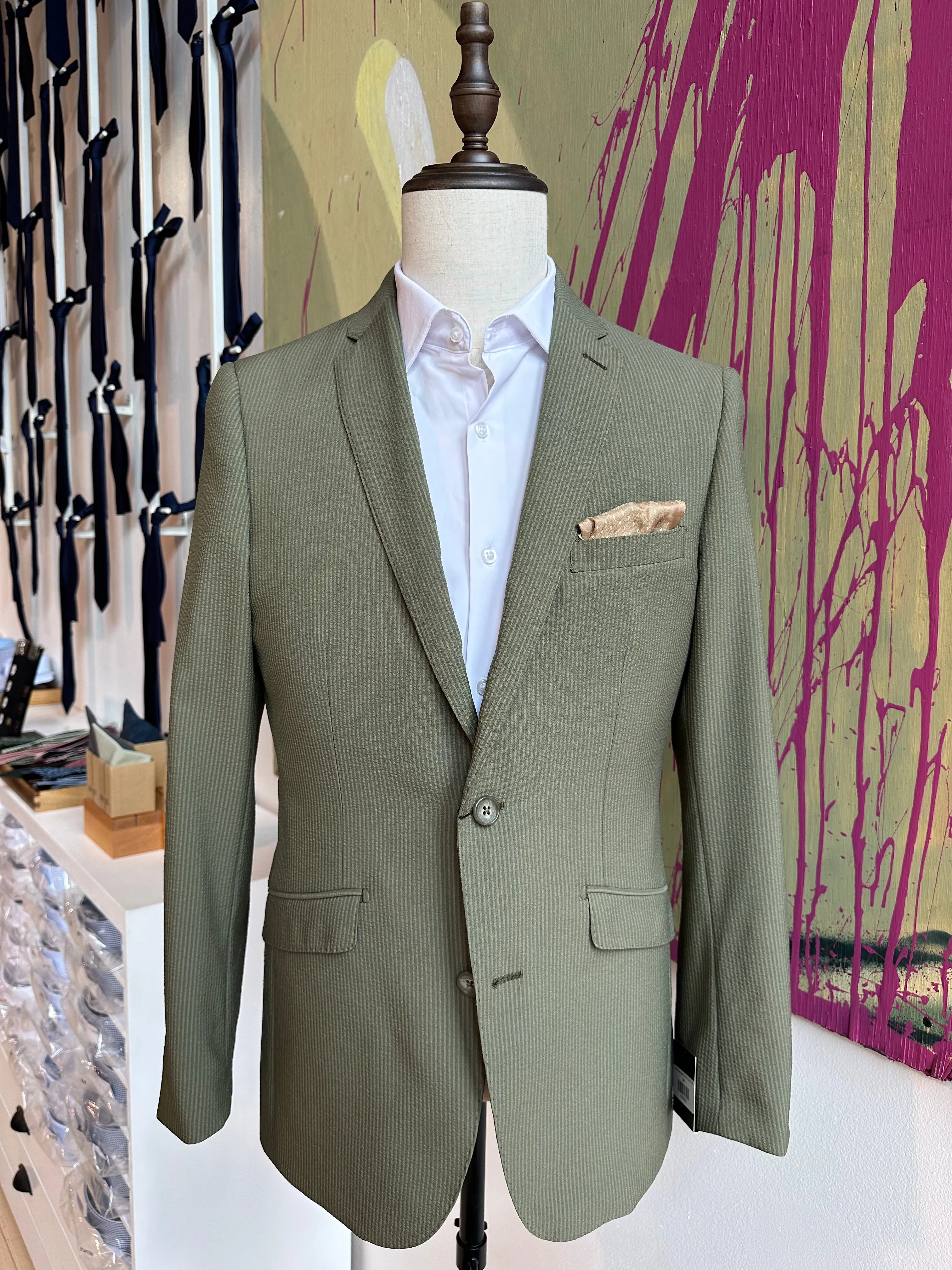 Olive Seersucker Premium Suit