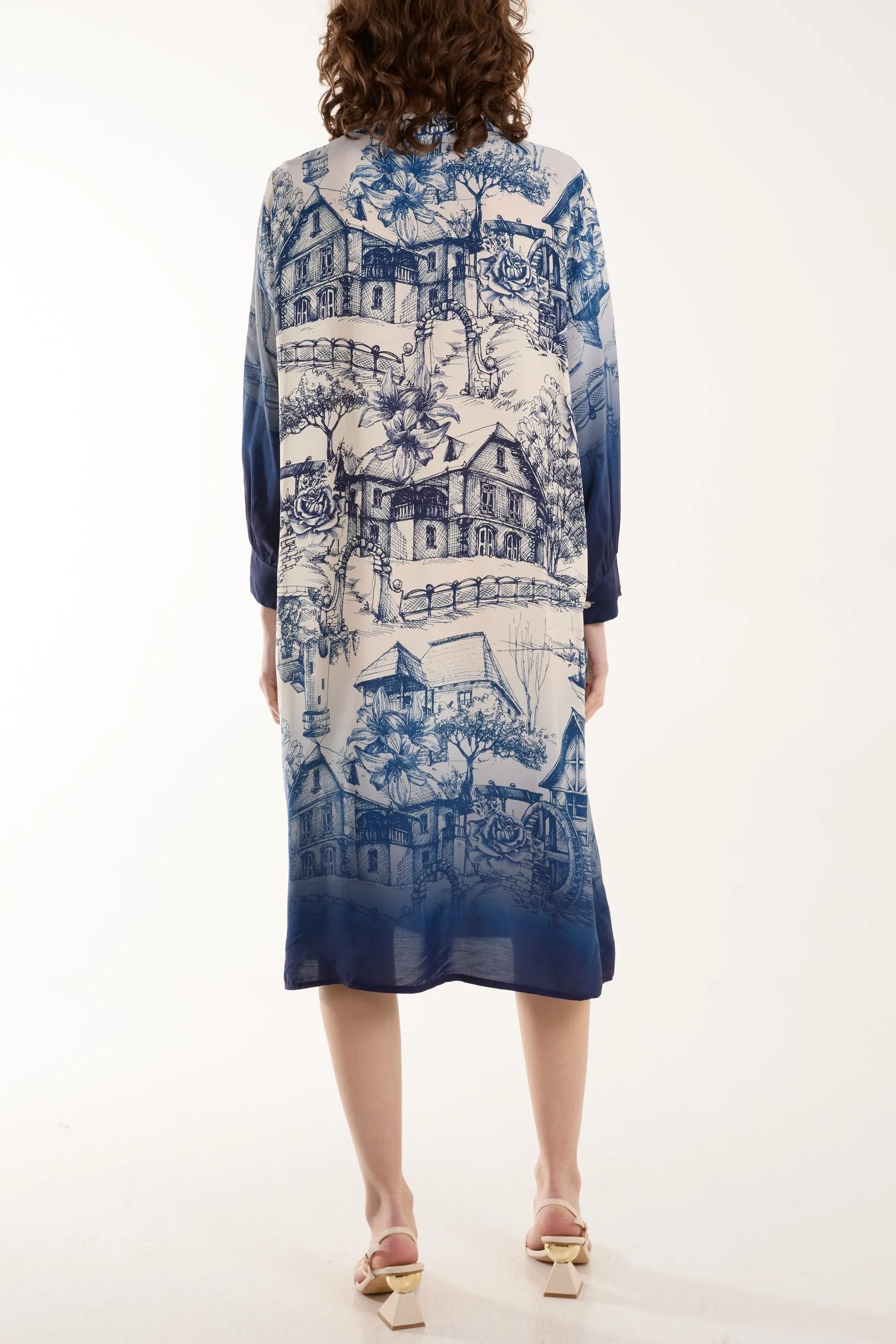 Ombre Landscape Print Midi Dress